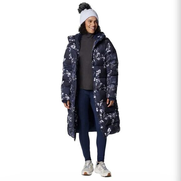 NWT Columbia Boundless Days Floral Printed Long Down Puffer Jacket Navy Large - Picture 2 of 16